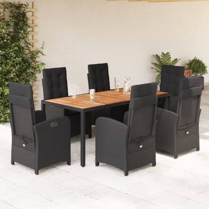 7-tlg. Garten-Essgruppe mit Kissen Schwarz Poly Rattan