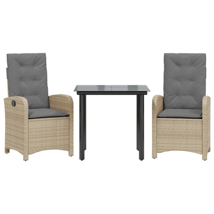 3-tlg. Garten-Essgruppe mit Kissen Beigemischung Poly Rattan