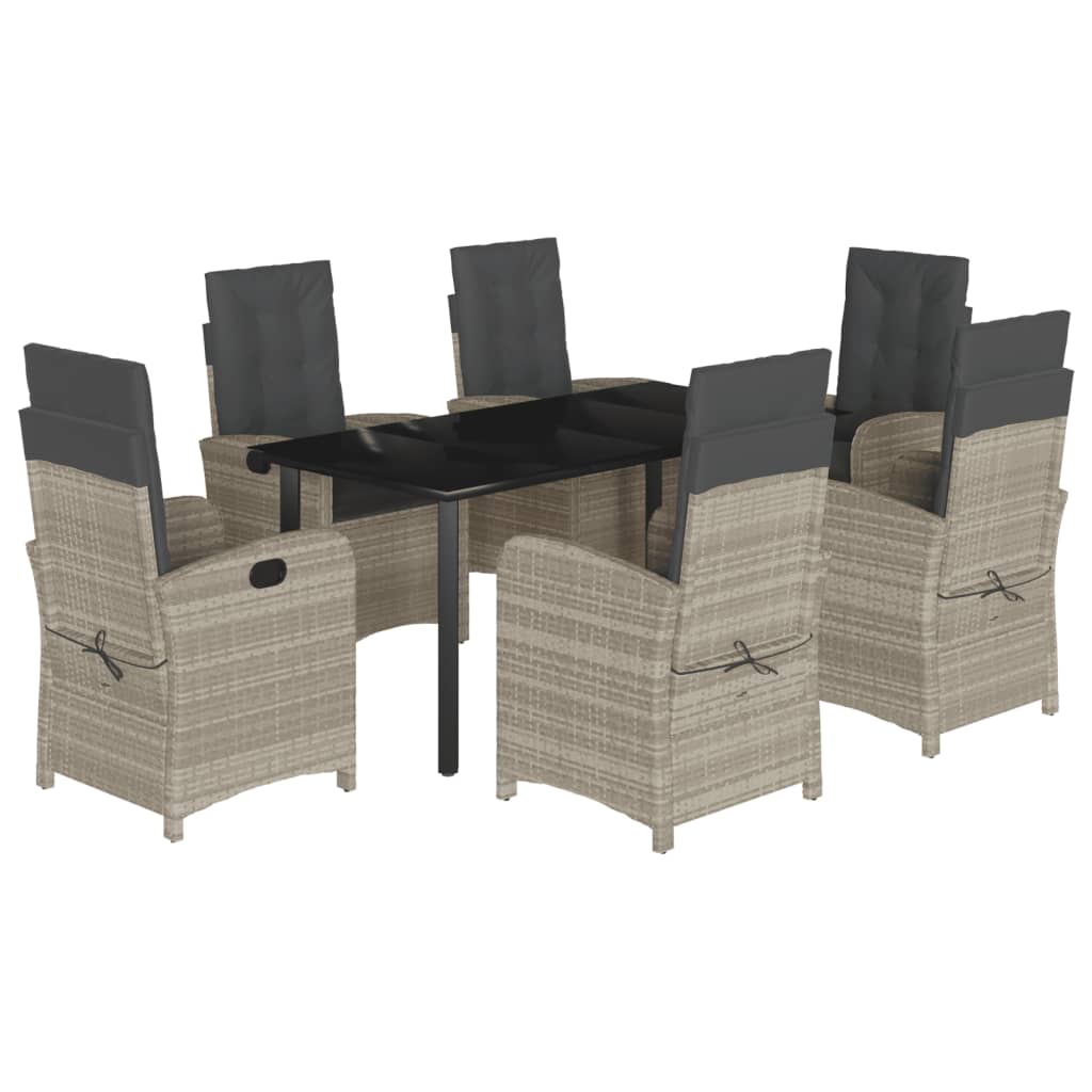 7-tlg. Garten-Essgruppe mit Kissen Hellgrau Poly Rattan