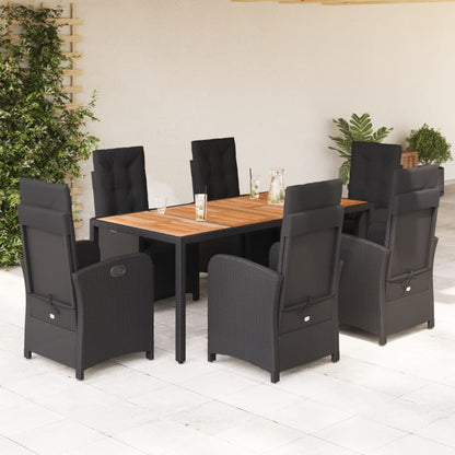 7-tlg. Garten-Essgruppe mit Kissen Schwarz Poly Rattan