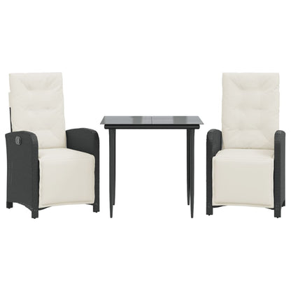 3-tlg. Bistro-Set mit Kissen Schwarz Poly Rattan