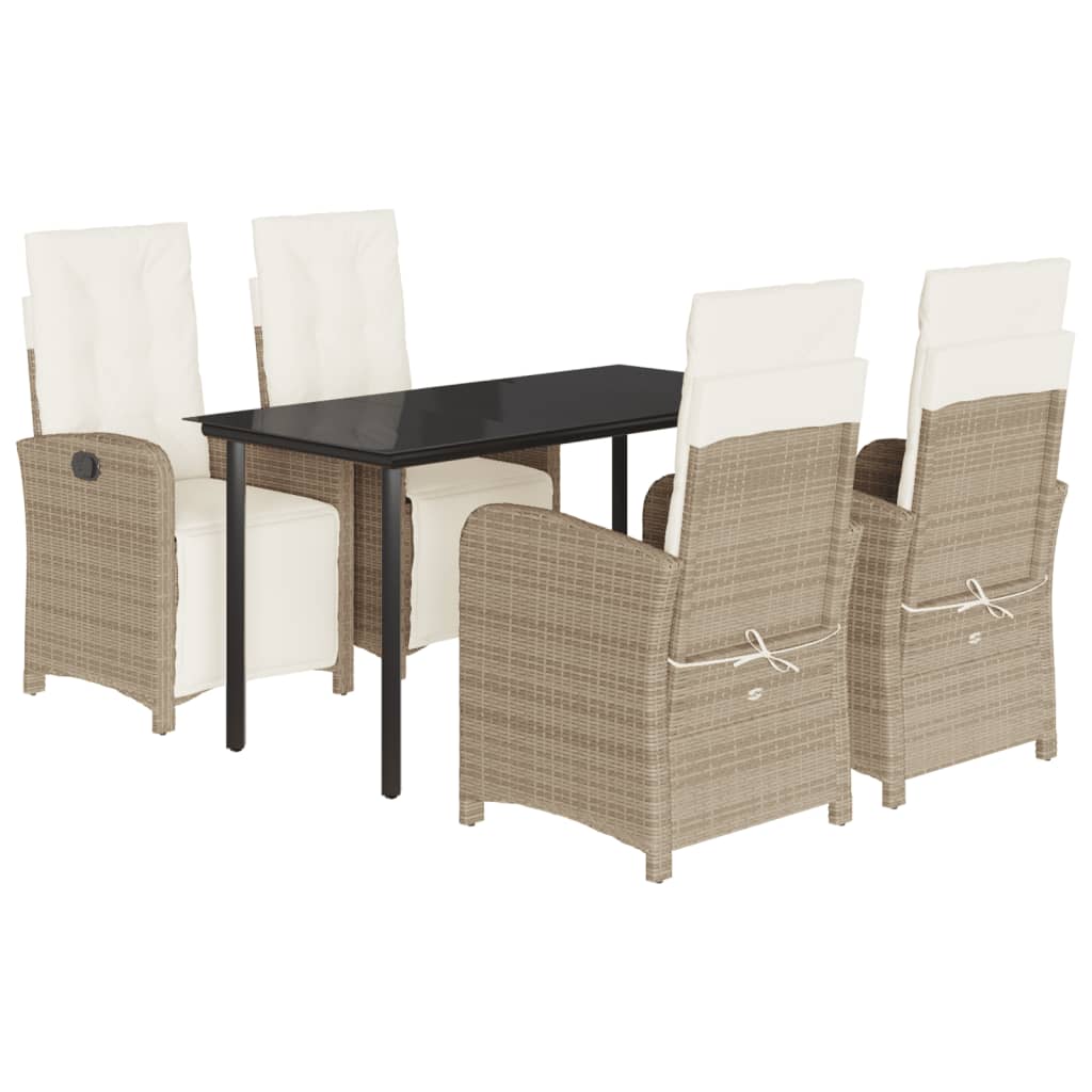 5-tlg. Garten-Essgruppe mit Kissen Beige Poly Rattan