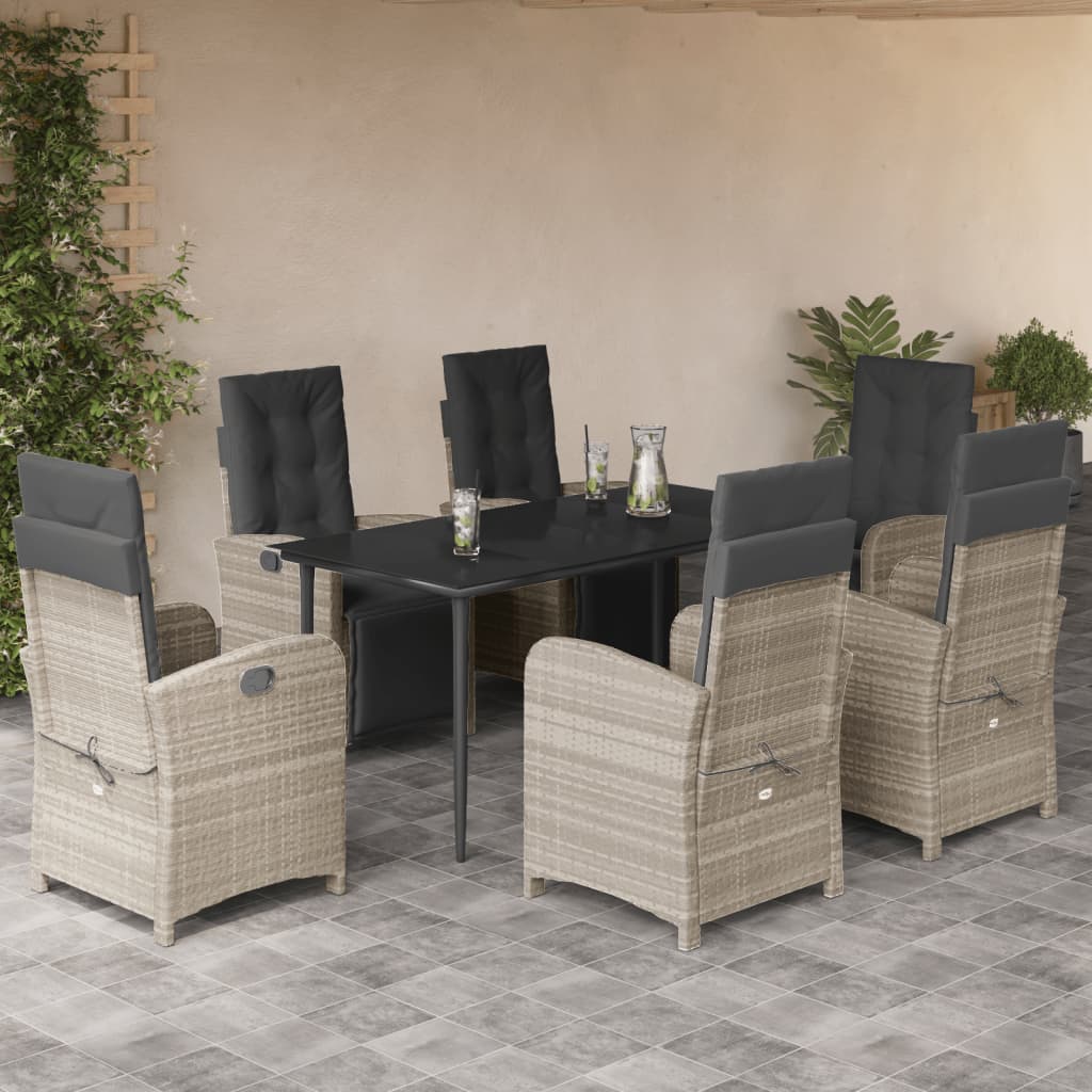 7-tlg. Garten-Essgruppe mit Kissen Hellgrau Poly Rattan