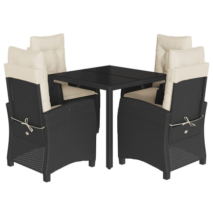 5-tlg. Garten-Essgruppe mit Kissen Schwarz Poly Rattan