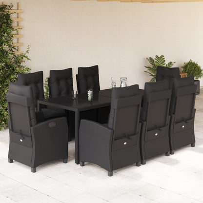 9-tlg. Garten-Essgruppe mit Kissen Schwarz Poly Rattan