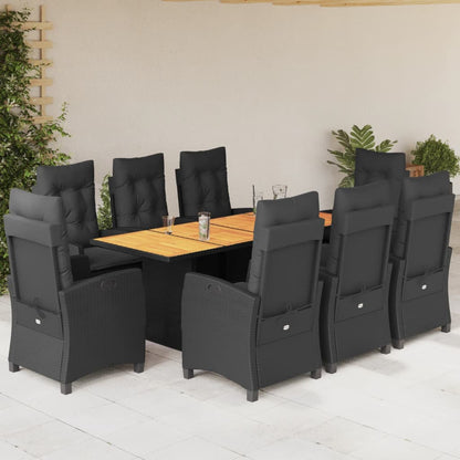 9-tlg. Garten-Essgruppe mit Kissen Schwarz Poly Rattan