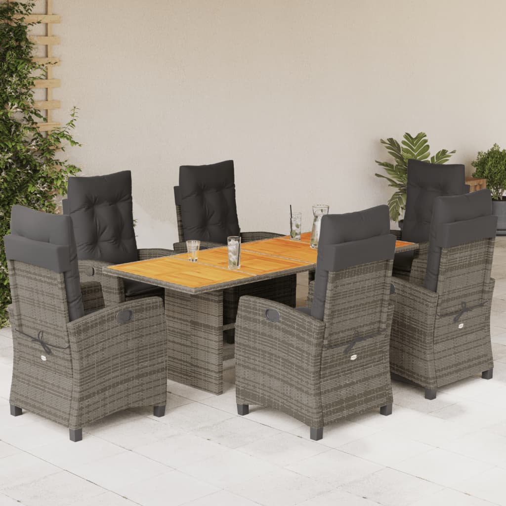 7-tlg. Garten-Essgruppe mit Kissen Grau Poly Rattan