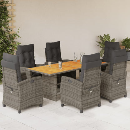 7-tlg. Garten-Essgruppe mit Kissen Grau Poly Rattan