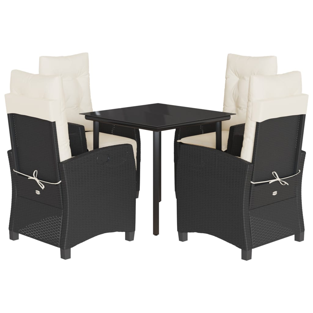 5-tlg. Garten-Essgruppe mit Kissen Schwarz Poly Rattan