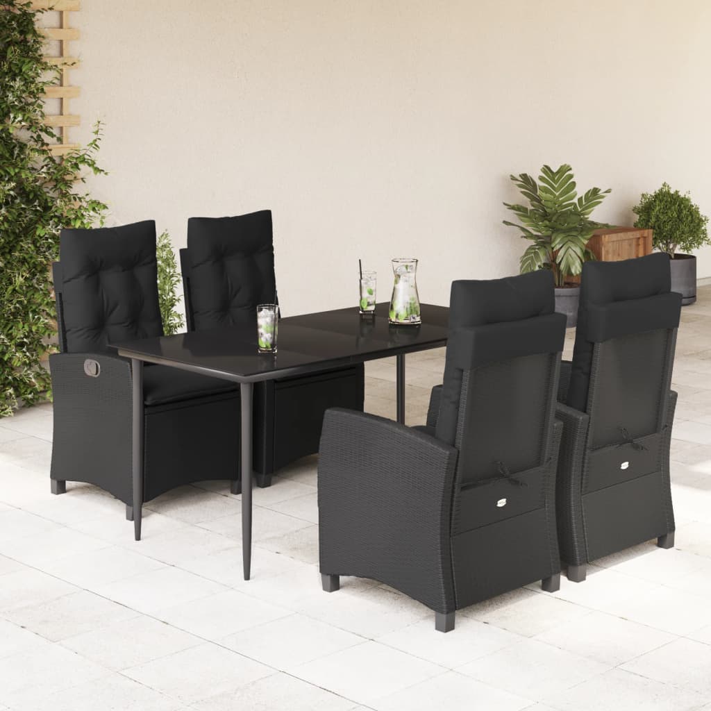 5-tlg. Garten-Essgruppe mit Kissen Schwarz Poly Rattan
