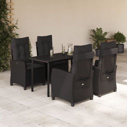 5-tlg. Garten-Essgruppe mit Kissen Schwarz Poly Rattan