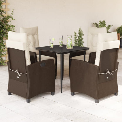 5-tlg. Garten-Essgruppe mit Kissen Braun Poly Rattan