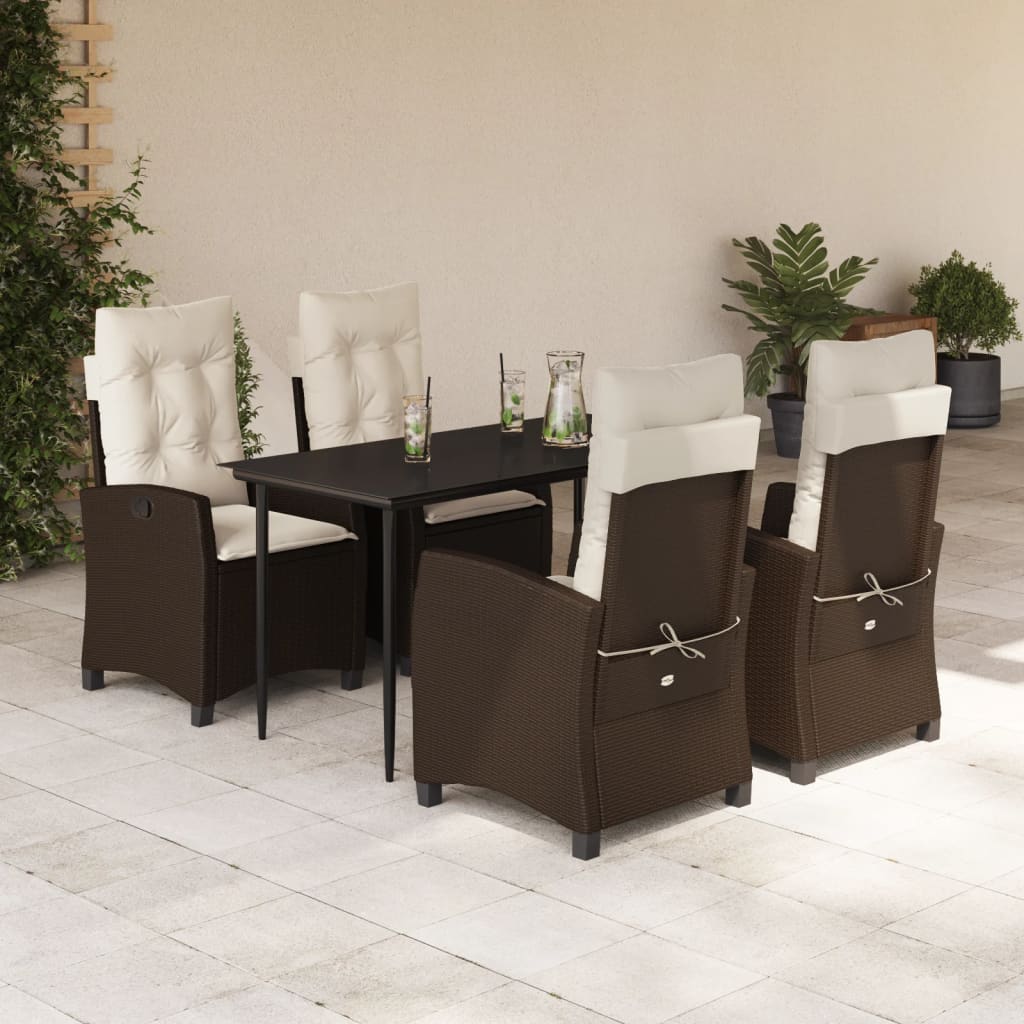 5-tlg. Garten-Essgruppe mit Kissen Braun Poly Rattan