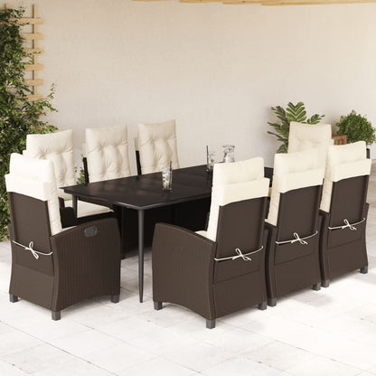 9-tlg. Garten-Essgruppe mit Kissen Braun Poly Rattan