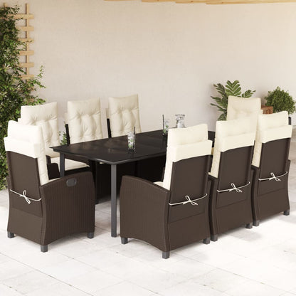 9-tlg. Garten-Essgruppe mit Kissen Braun Poly Rattan