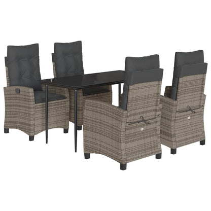 5-tlg. Garten-Essgruppe mit Kissen Grau Poly Rattan