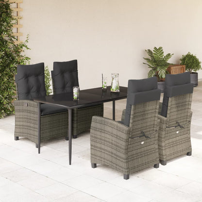 5-tlg. Garten-Essgruppe mit Kissen Grau Poly Rattan