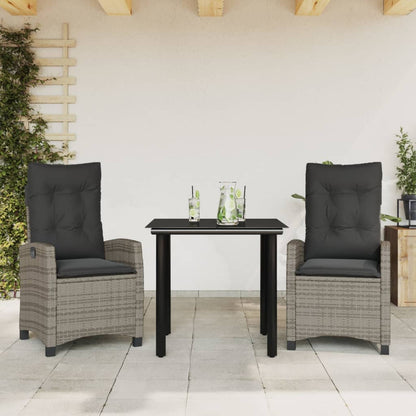 3-tlg. Garten-Essgruppe mit Kissen Grau Poly Rattan