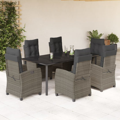 7-tlg. Garten-Essgruppe mit Kissen Grau Poly Rattan