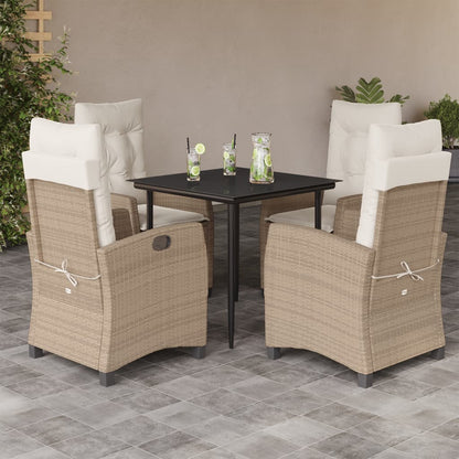 5-tlg. Garten-Essgruppe mit Kissen Beige Poly Rattan
