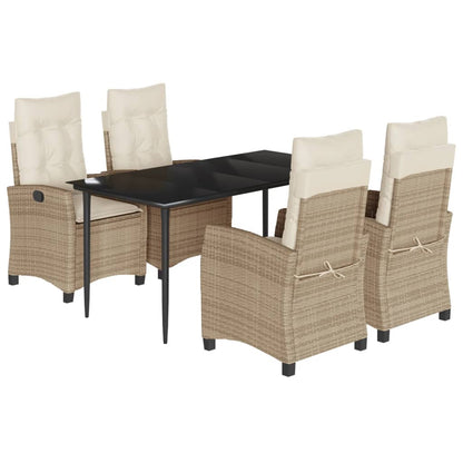 5-tlg. Garten-Essgruppe mit Kissen Beige Poly Rattan