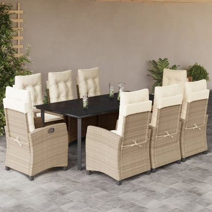 9-tlg. Garten-Essgruppe mit Kissen Beige Poly Rattan