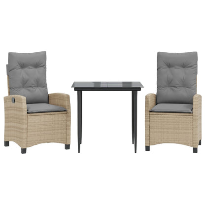 3-tlg. Garten-Essgruppe mit Kissen Beigemischung Poly Rattan