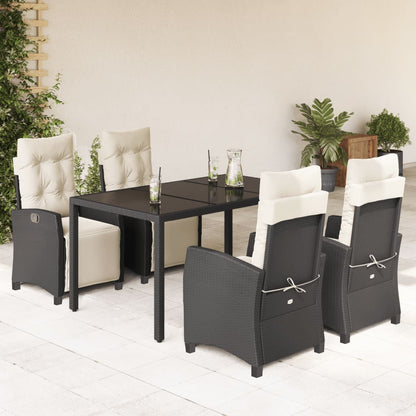 5-tlg. Garten-Essgruppe mit Kissen Schwarz Poly Rattan