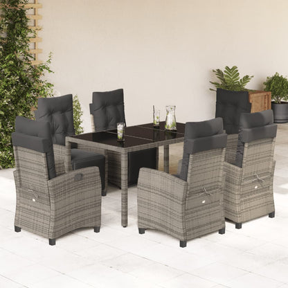 7-tlg. Garten-Essgruppe mit Kissen Grau Poly Rattan