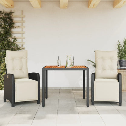 3-tlg. Garten-Essgruppe mit Kissen Schwarz Poly Rattan