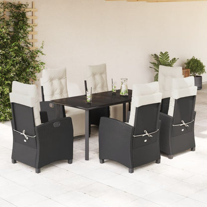 7-tlg. Garten-Essgruppe mit Kissen Schwarz Poly Rattan