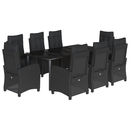 9-tlg. Garten-Essgruppe mit Kissen Schwarz Poly Rattan