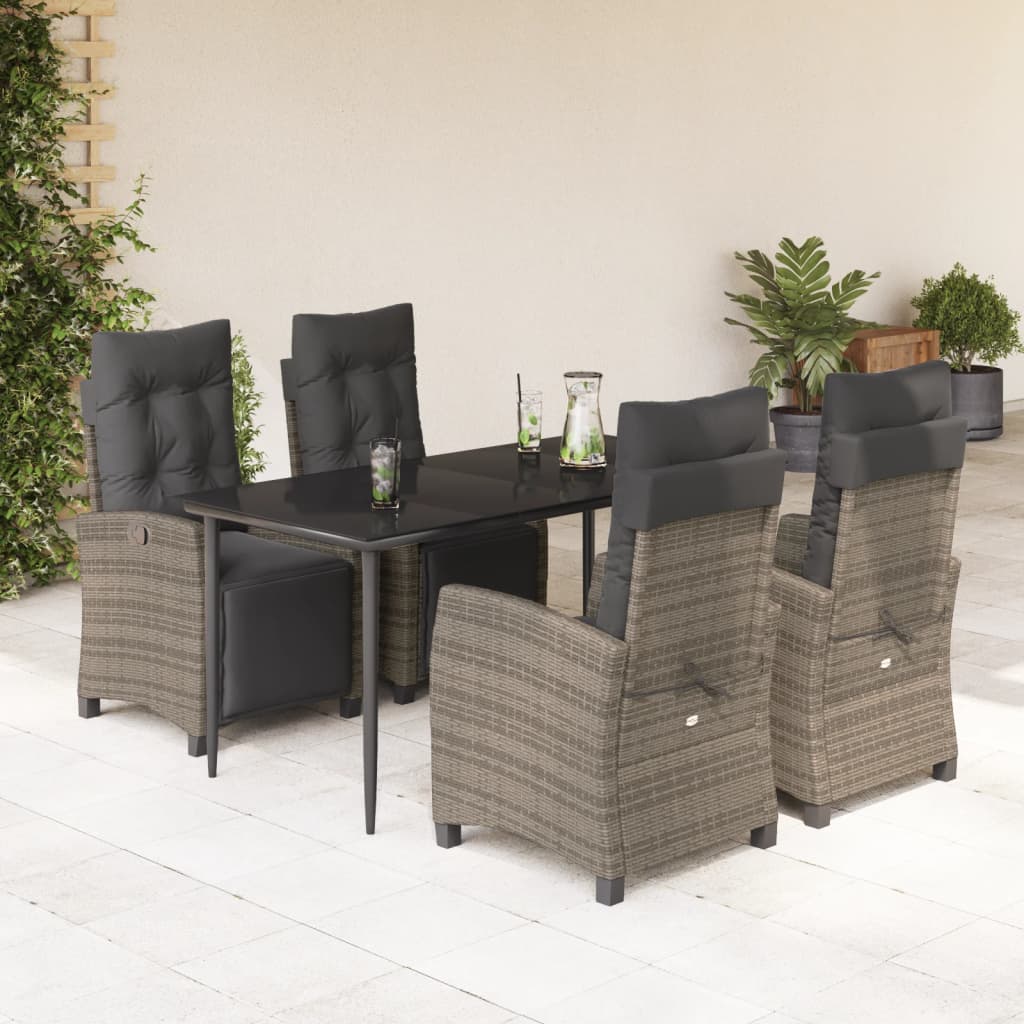 5-tlg. Garten-Essgruppe mit Kissen Grau Poly Rattan