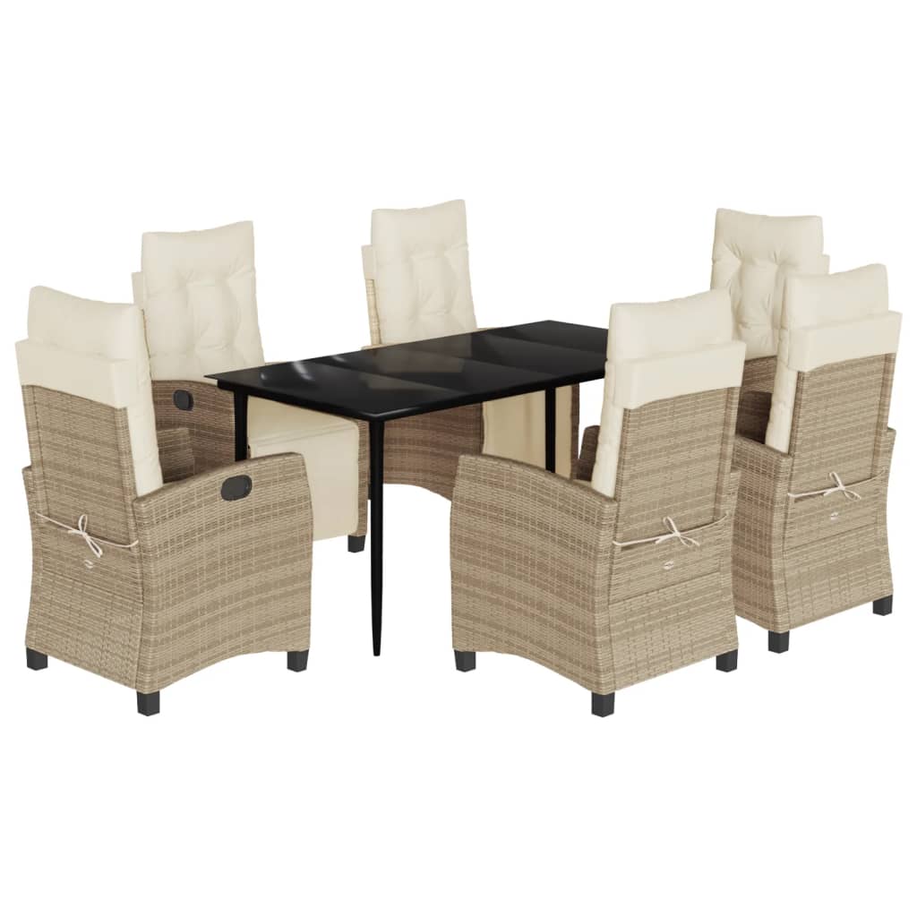 7-tlg. Garten-Essgruppe mit Kissen Beige Poly Rattan