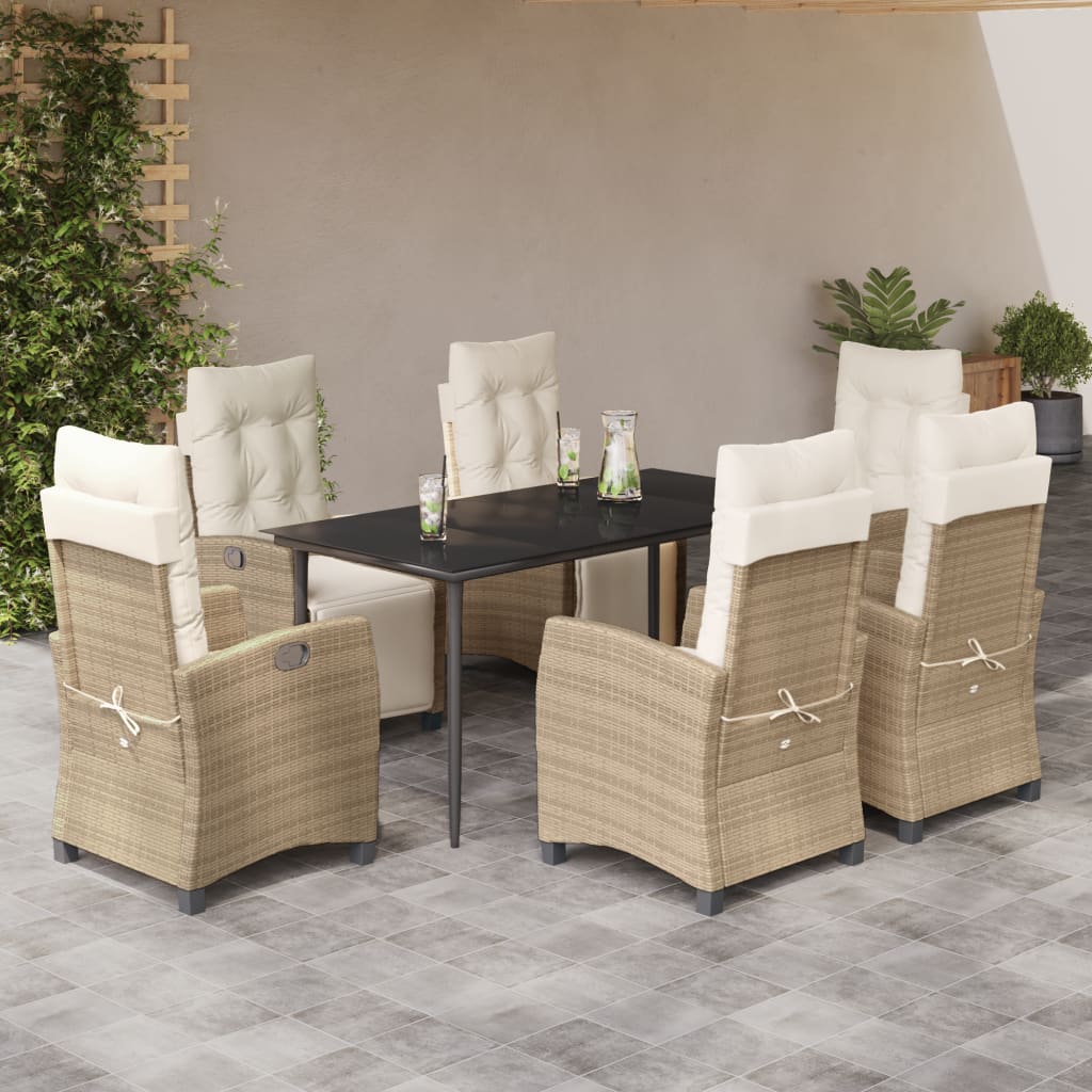 7-tlg. Garten-Essgruppe mit Kissen Beige Poly Rattan