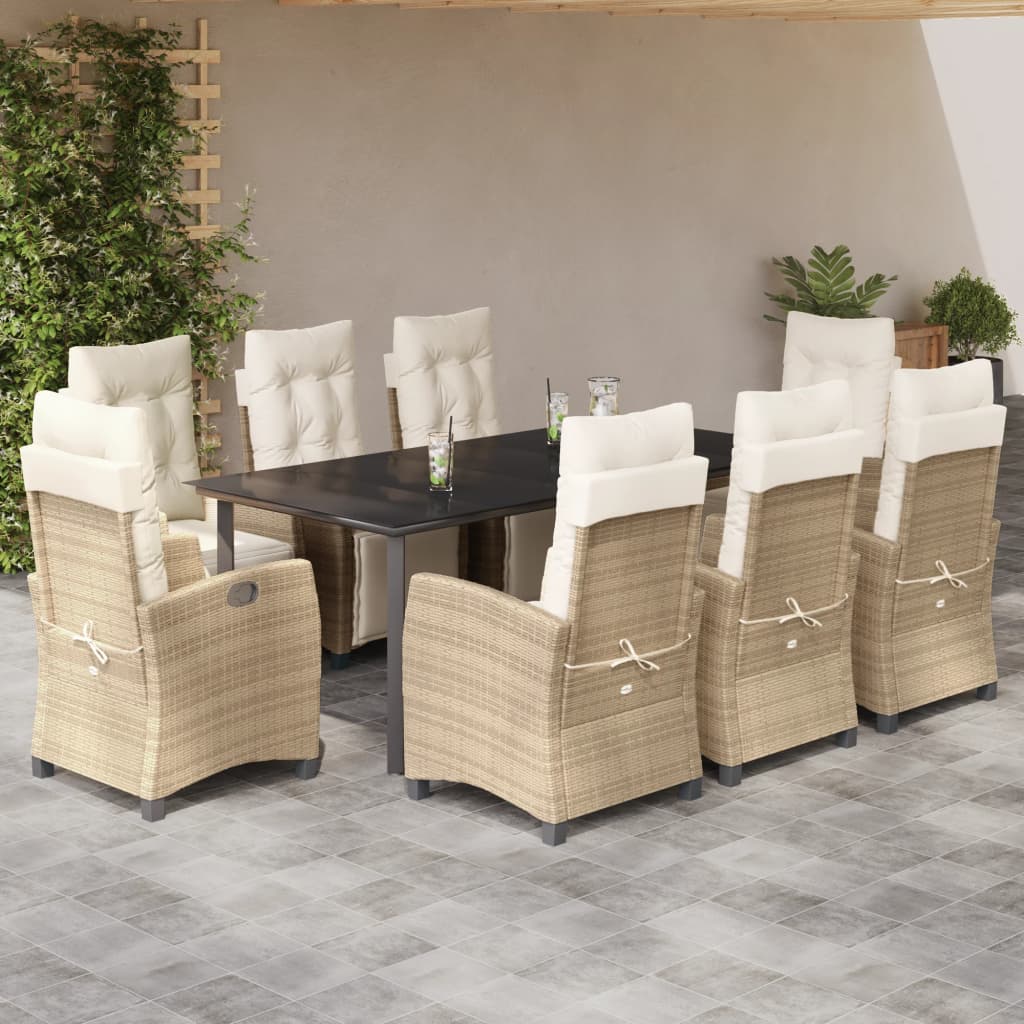 9-tlg. Garten-Essgruppe mit Kissen Beige Poly Rattan