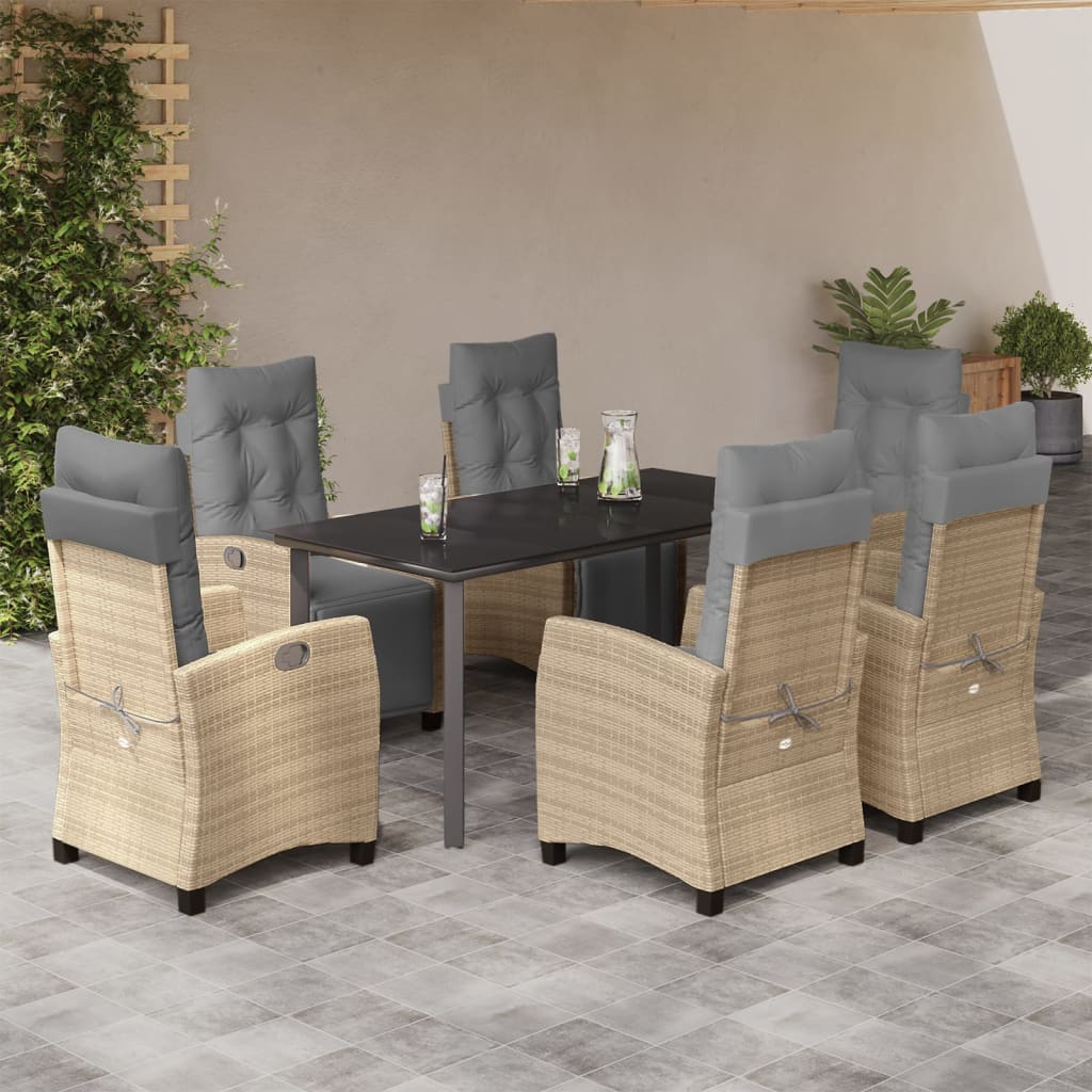 7-tlg. Garten-Essgruppe mit Kissen Beigemischung Poly Rattan