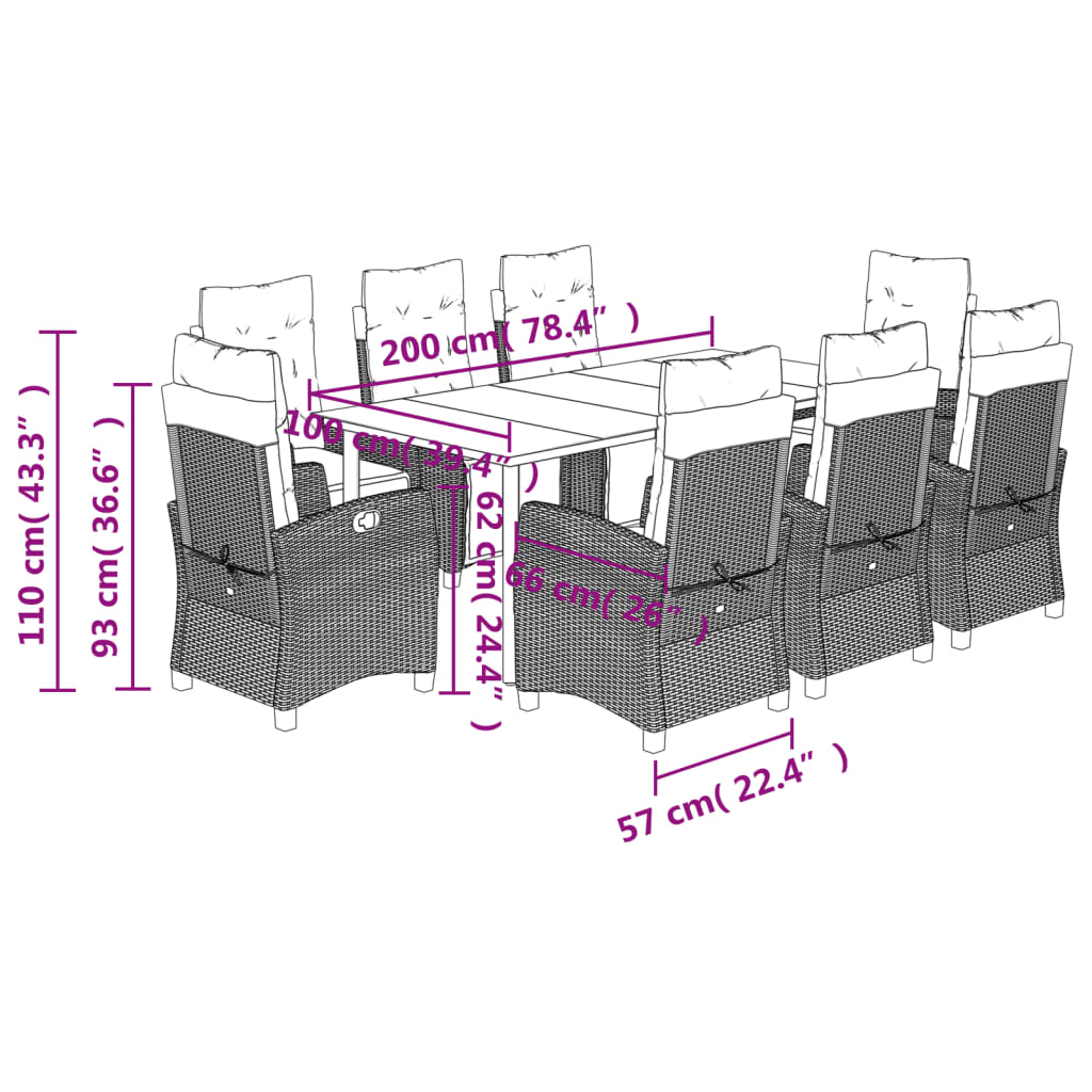 9-tlg. Garten-Essgruppe mit Kissen Beigemischung Poly Rattan