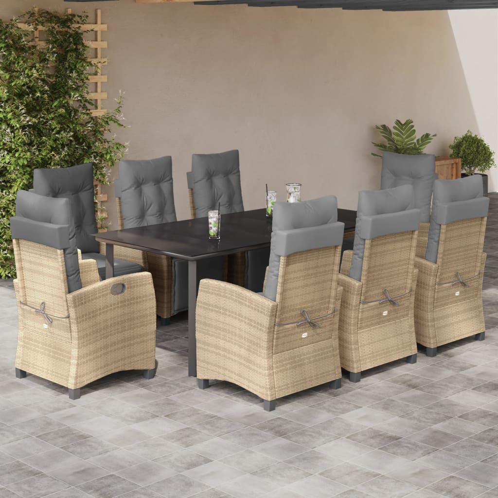 9-tlg. Garten-Essgruppe mit Kissen Beigemischung Poly Rattan