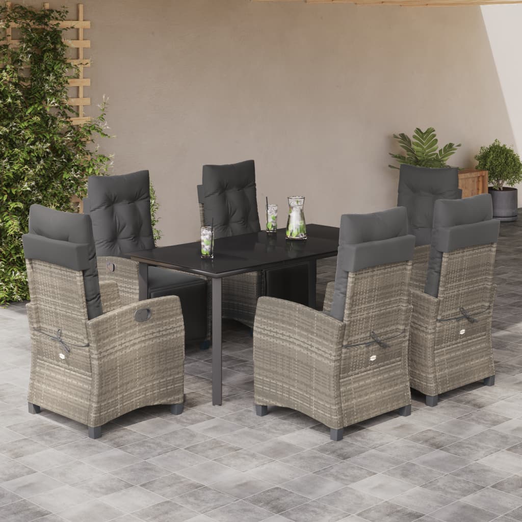 7-tlg. Garten-Essgruppe mit Kissen Hellgrau Poly Rattan