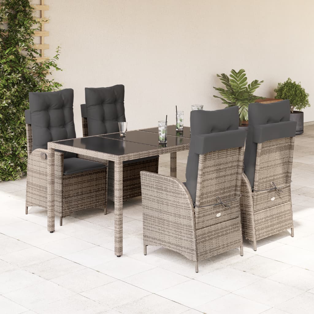 5-tlg. Garten-Essgruppe mit Kissen Grau Poly Rattan