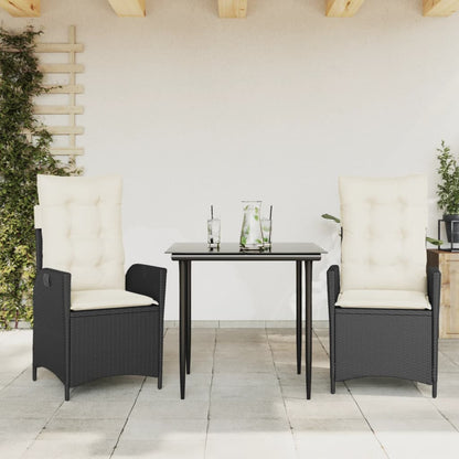 3-tlg. Garten-Essgruppe mit Kissen Schwarz Poly Rattan