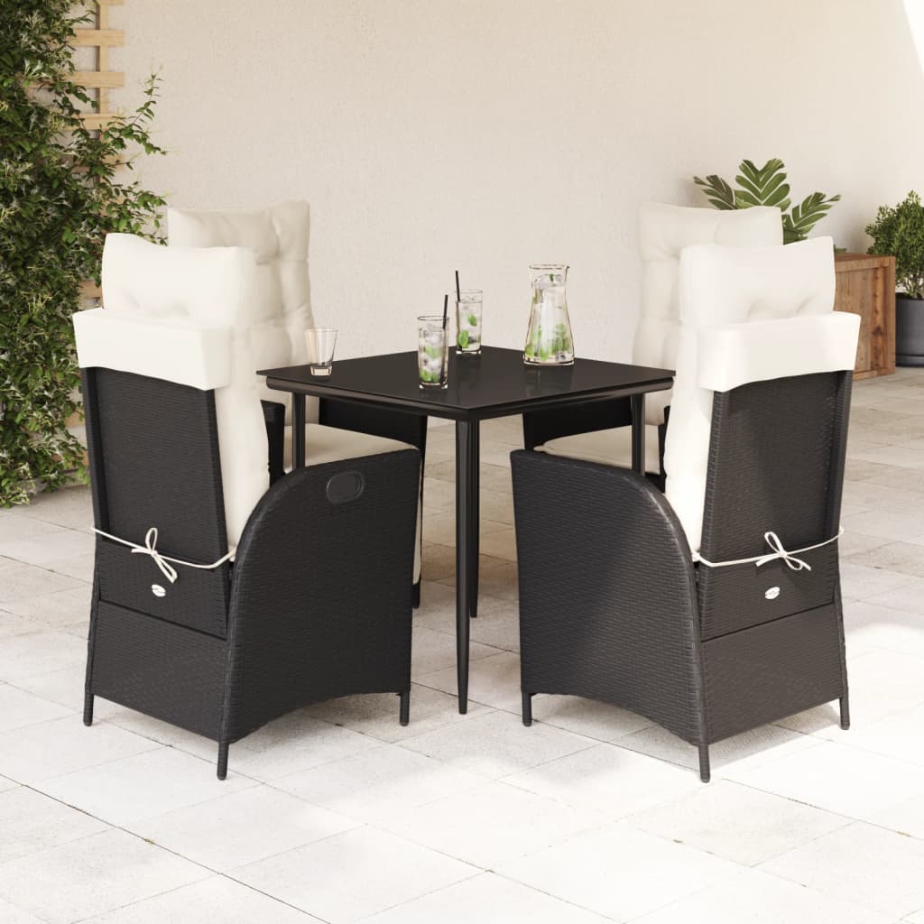 5-tlg. Garten-Essgruppe mit Kissen Schwarz Poly Rattan