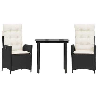 3-tlg. Garten-Essgruppe mit Kissen Schwarz Poly Rattan