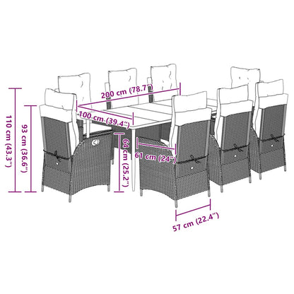 9-tlg. Garten-Essgruppe mit Kissen Braun Poly Rattan
