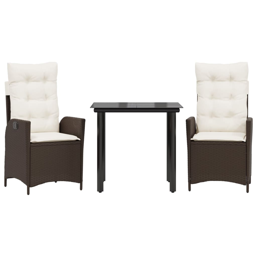 3-tlg. Garten-Essgruppe mit Kissen Braun Poly Rattan