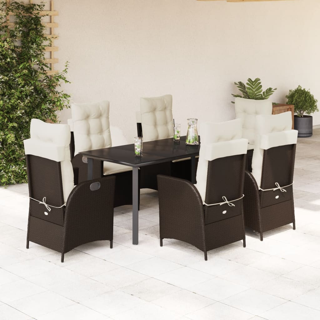 7-tlg. Garten-Essgruppe mit Kissen Braun Poly Rattan