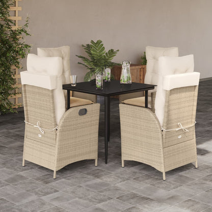 5-tlg. Garten-Essgruppe mit Kissen Beige Poly Rattan
