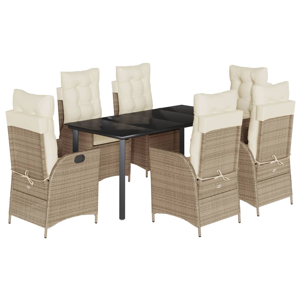 7-tlg. Garten-Essgruppe mit Kissen Beige Poly Rattan