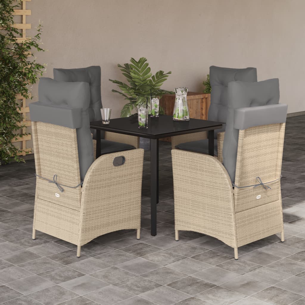 5-tlg. Garten-Essgruppe mit Kissen Beige Poly Rattan